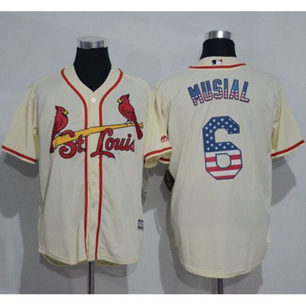 Men's St. Louis Cardinals #6 Stan Musial Retired Cream Stitched MLB USA Flag Fashion Jersey