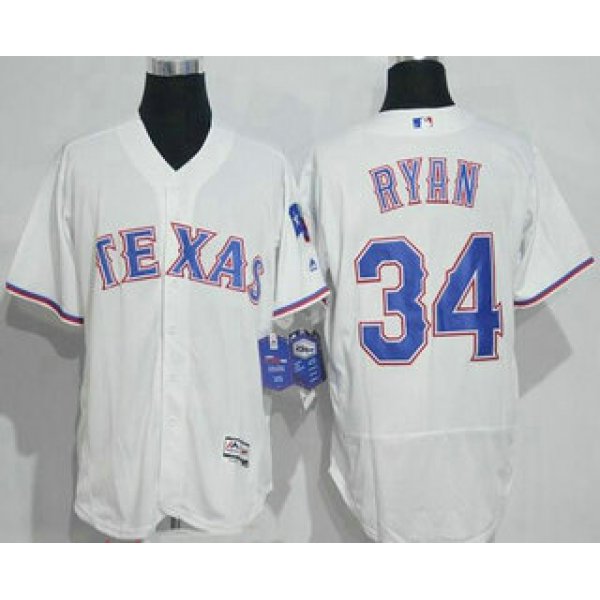 Men's Texas Rangers #34 Nolan Ryan Retired White Stitched MLB 2016 Majestic Flex Base Jersey