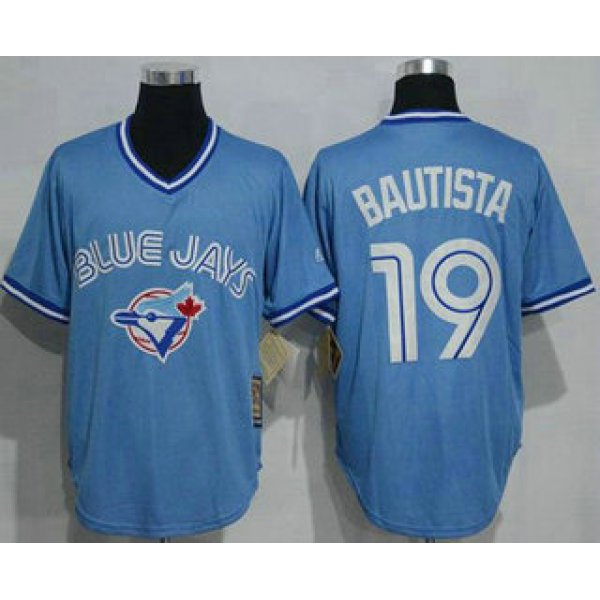 Men's Toronto Blue Jays #19 Jose Bautista Light Blue Pullover Majestic Cool Base Cooperstown Collection Jersey