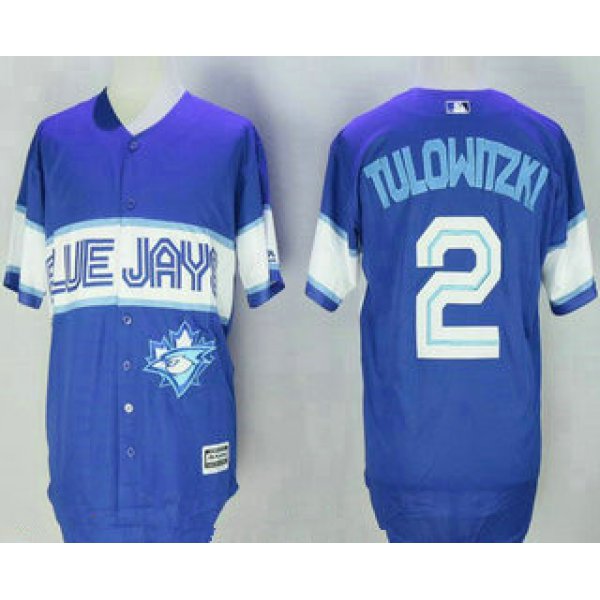 Men's Toronto Blue Jays #2 Troy Tulowitzki New Blue Red Stitched MLB Majestic Cool Base Jersey