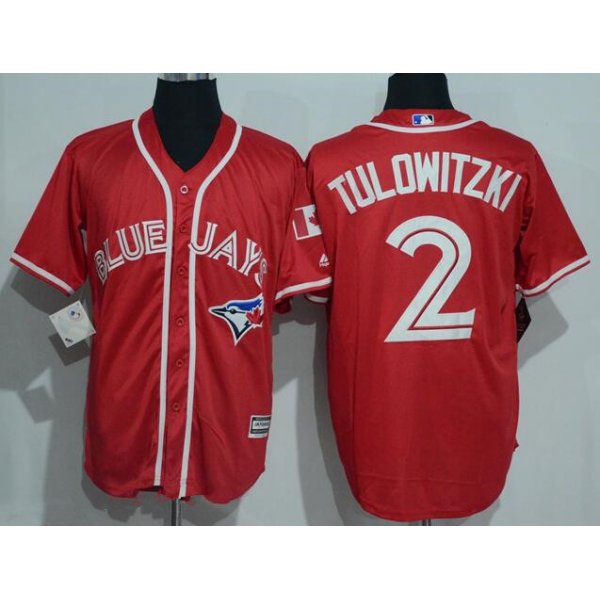 Men's Toronto Blue Jays #2 Troy Tulowitzki Red Stitched MLB 2016 Canada Day Majestic Cool Base Jersey