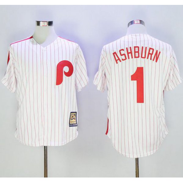 Mitchell And Ness Phillies #1 Richie Ashburn White Strip Throwback Stitched MLB Jersey