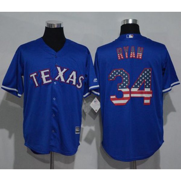 Rangers #34 Nolan Ryan Blue USA Flag Fashion Stitched MLB Jersey