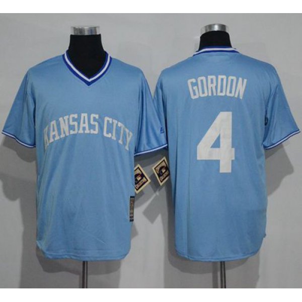 Royals #4 Alex Gordon Light Blue Cooperstown Stitched MLB Jersey