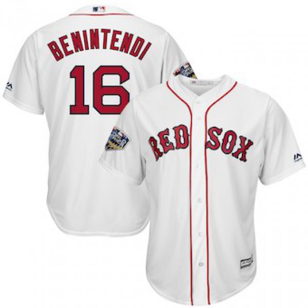 Men's Boston Red Sox #16 Andrew Benintendi Majestic White 2018 World Series Cool Base Player Jersey
