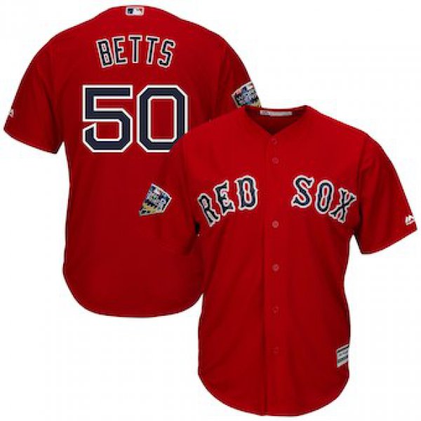 Men's Boston Red Sox #50 Mookie Betts Majestic Scarlet 2018 World Series Cool Base Player Jersey