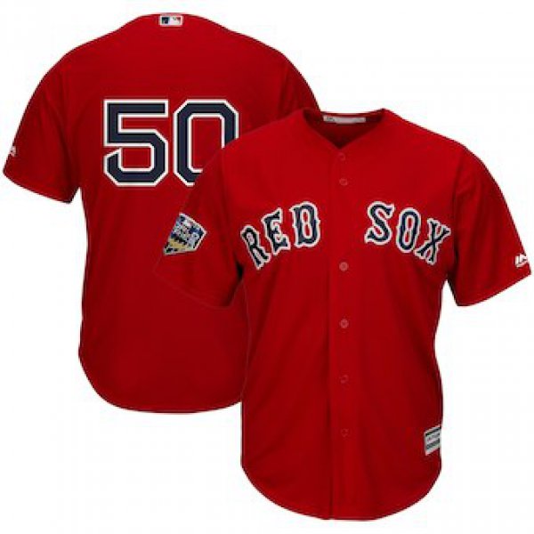 Men's Boston Red Sox #50 Mookie Betts Majestic Scarlet 2018 World Series Cool Base Player Number Jersey