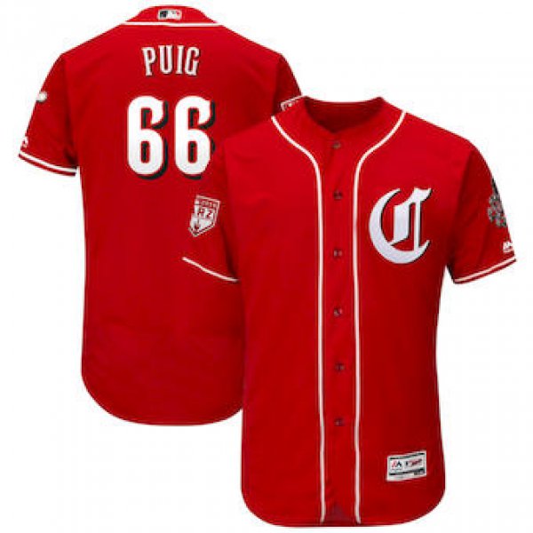 Men's Cincinnati Reds #66 Yasiel Puig Majestic Scarlet 2019 Spring Training Flex Base Player Jersey