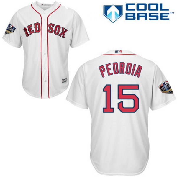 Red Sox #15 Dustin Pedroia White New Cool Base 2018 World Series Stitched MLB Jersey
