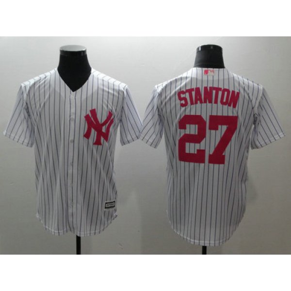 Yankees 27 Giancarlo Stanton White Pink Cool Base Jersey