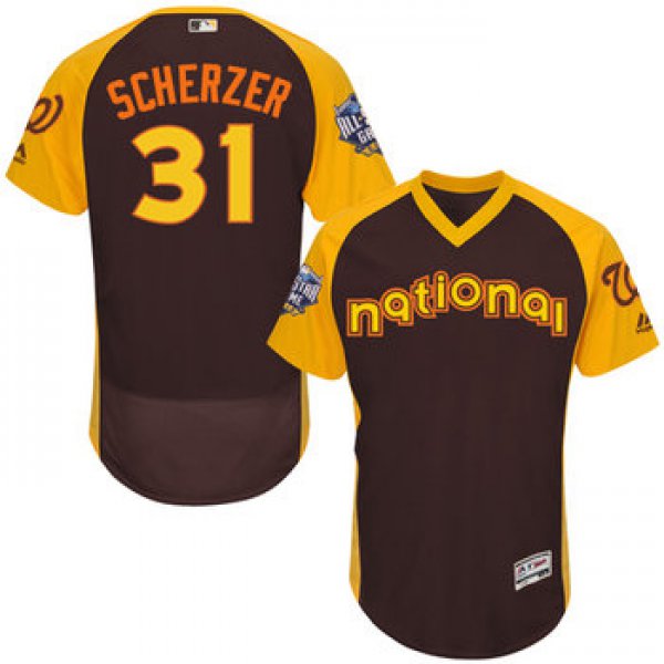 Max Scherzer Brown 2016 All-Star Jersey - Men's National League Washington Nationals #31 Flex Base Majestic MLB Collection Jersey