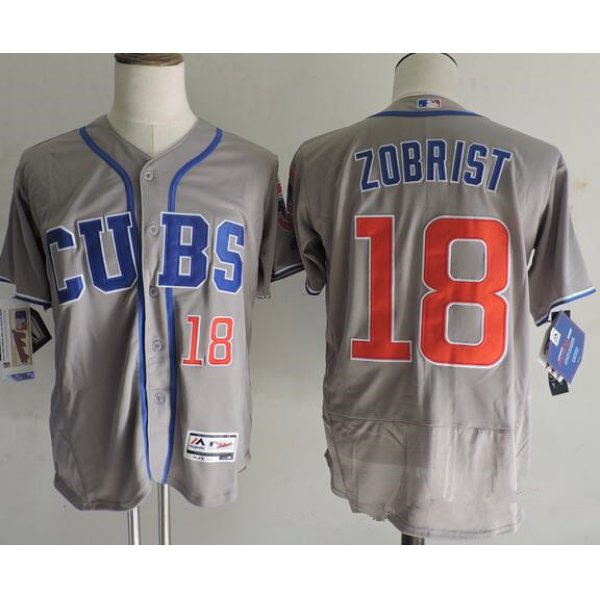 Men's Chicago Cubs #18 Ben Zobrist Gray CUBS 2016 Flexbase Majestic Baseball Jersey