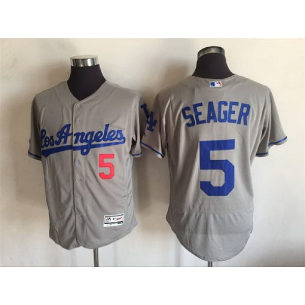 Men's Los Angeles Dodgers #5 Corey Seager Gray Road 2016 Flexbase Majestic Baseball Jersey