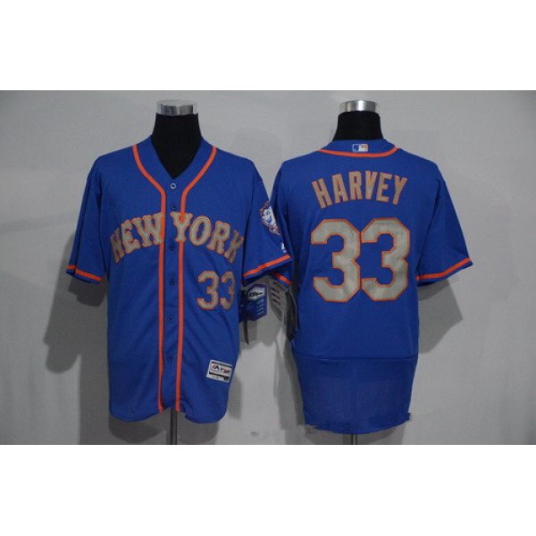 Men's New York Mets #33 Matt Harvey Blue With Gray 2016 Flexbase Majestic Baseball Jersey