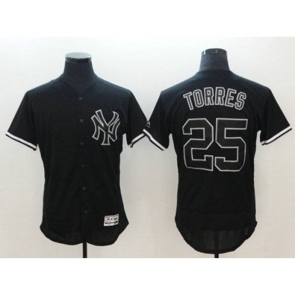 Men's New York Yankees 25 Gleyber Torres Black Fashion Flexbase Authentic Collection Baseball Jersey