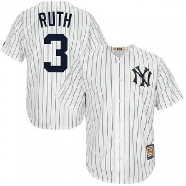 Men's New York Yankees 3 Babe Ruth Majestic White Home Cool Base Cooperstown Collection Player Jersey