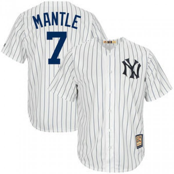 Men's New York Yankees 7 Mickey Mantle Majestic White Home Big & Tall Cooperstown Cool Base Player Jersey