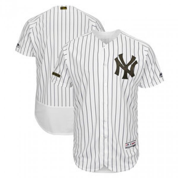 Men's New York Yankees Blank Majestic White 2018 Memorial Day Authentic Collection Flex Base Team Jersey