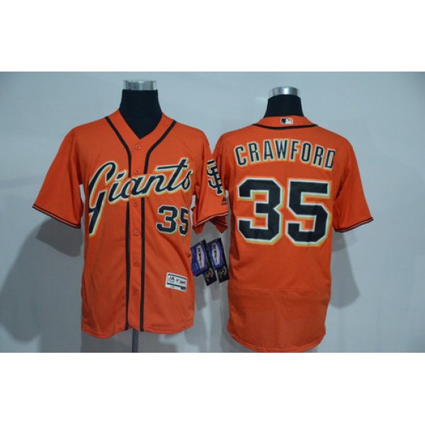 Men's San Francisco Giants #35 Brandon Crawford Name Orange 2016 Flexbase Majestic Baseball Jersey