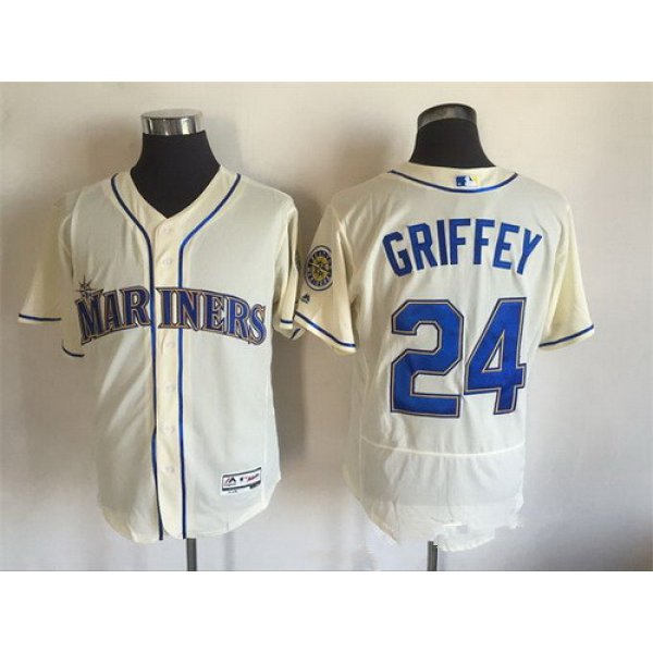 Men's Seattle Mariners #24 Ken Griffey Jr. Name Retired Cream 2016 Flexbase Majestic Baseball Jersey