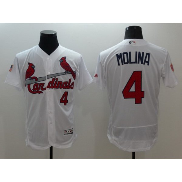 Men's St. Louis Cardinals #4 Yadier Molina White Fashion Stars & Stripes 2016 Flexbase MLB Independence Day Jersey