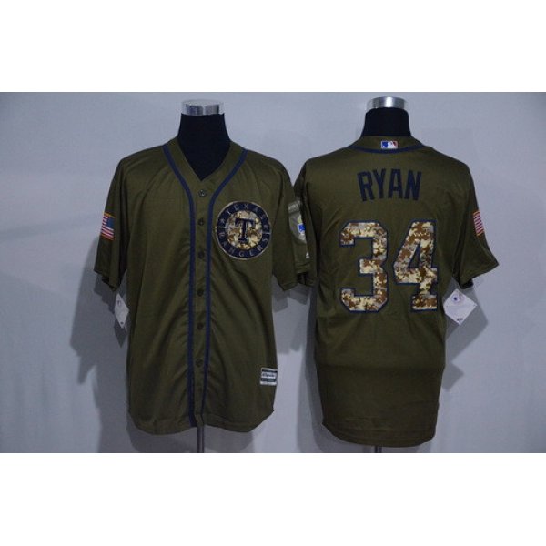 Men's Texas Rangers #34 Nolan Ryan Retired Green Salute to Service Cool Base Stitched MLB Jersey