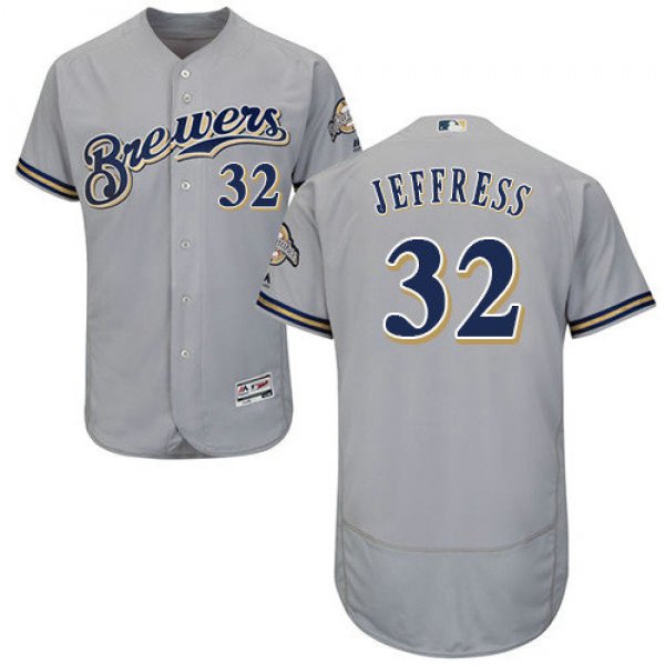 Milwaukee Brewers 32 Jeremy Jeffress Grey Flexbase Authentic Collection Stitched Baseball Jersey