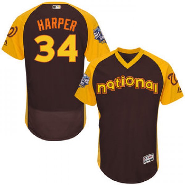 Bryce Harper Brown 2016 All-Star Jersey - Men's National League Washington Nationals #34 Flex Base Majestic MLB Collection Jersey