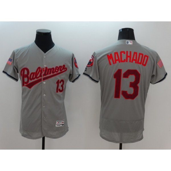 Men's Baltimore Orioles #13 Manny Machado Gray Fashion Stars & Stripes 2016 Flexbase MLB Independence Day Jersey