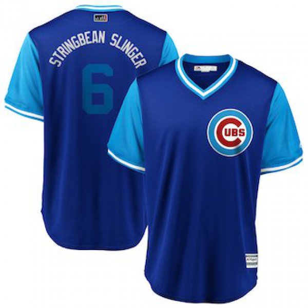 Men's Chicago Cubs 6 Carl Edwards Jr. Stringbean Slinger Majestic Royal 2018 Players' Weekend Cool Base Jersey