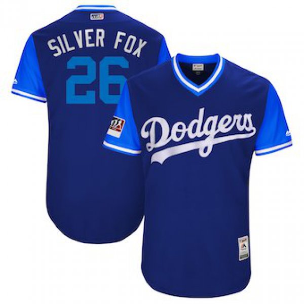 Men's Los Angeles Dodgers 26 Chase Utley Silver Fox Majestic Royal 2018 Players' Weekend Authentic Jersey