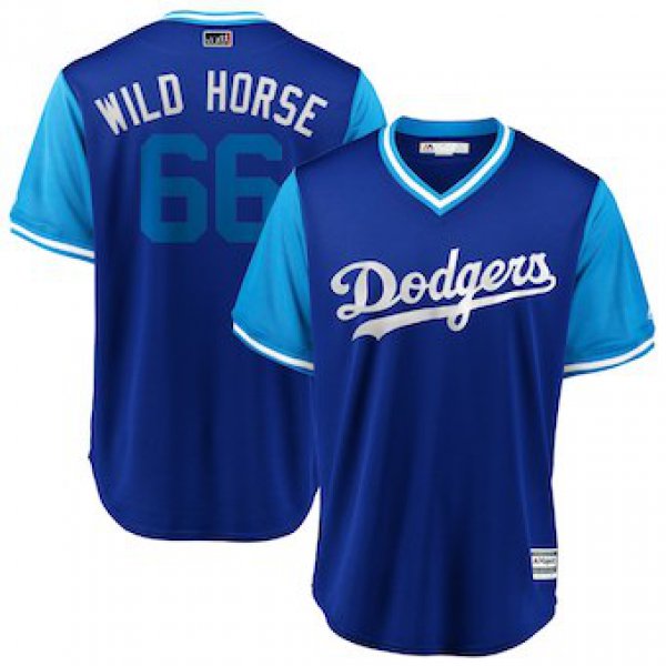 Men's Los Angeles Dodgers 66 Yasiel Puig Wild Horse Light Blue 2018 Players' Weekend Cool Base Jersey