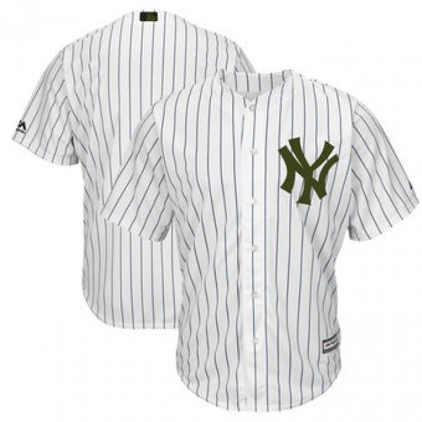 Men's New York Yankees Blank Majestic White 2018 Memorial Day Cool Base Team Jersey