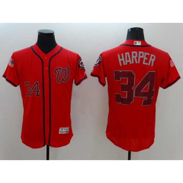 Men's Washington Nationals #34 Bryce Harper Red Fashion Stars & Stripes 2016 Flexbase Majestic Jersey