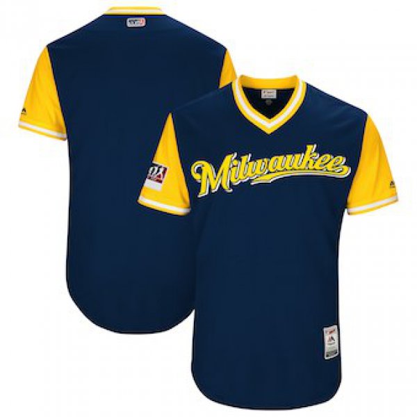 Men's Milwaukee Brewers Blank Majestic Navy 2018 Players' Weekend Authentic Team Jersey