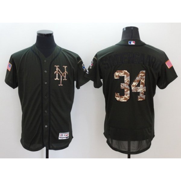 Men's New York Mets #34 Noah Syndergaard Green Salute to Service 2016 Flexbase Majestic Baseball Jersey