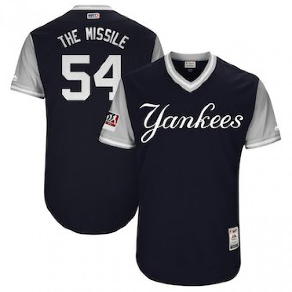 Men's New York Yankees 54 Aroldis Chapman The Missile Majestic Navy 2018 Players' Weekend Authentic Jersey