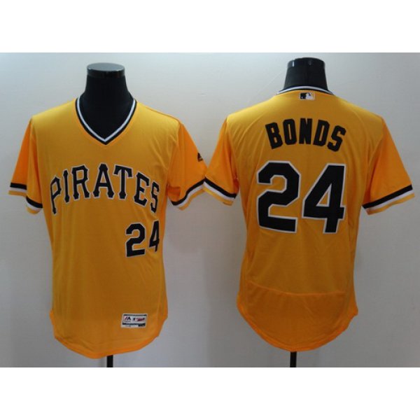 Men's Pittsburgh Pirates #24 Barry Bonds Retired Yellow Pullover 2016 Flexbase Majestic Baseball Jersey