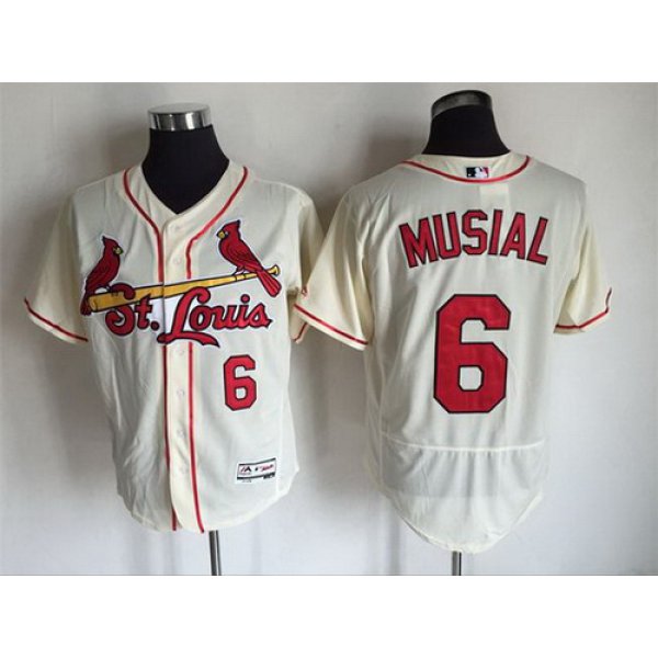 Men's St. Louis Cardinals #6 Stan Musial Retired Cream 2016 Flexbase Majestic Baseball Jersey