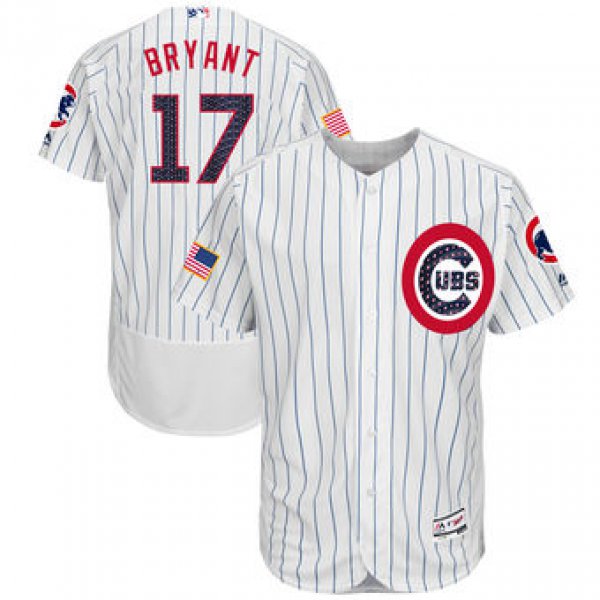 Chicago Cubs #17 Kris Bryant Majestic 2017 Stars & Stripes Authentic Collection FlexBase Player White Jersey