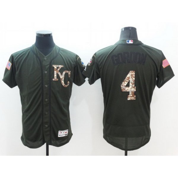 Men's Kansas City Royals #4 Alex Gordon Green Salute to Service 2016 Flexbase Majestic Baseball Jersey