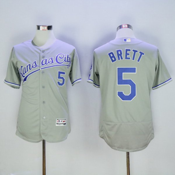 Men's Kansas City Royals #5 George Brett Retired Gray Road 2016 Flexbase Majestic Baseball JerseyProgram FlexBase Jersey