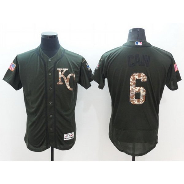 Men's Kansas City Royals #6 Lorenzo Cain Green Salute to Service 2016 Flexbase Majestic Baseball Jersey