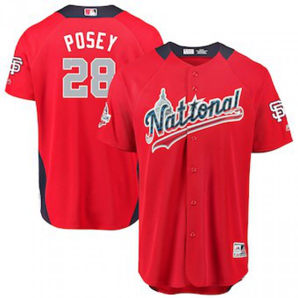 Men's National League #28 Buster Posey Majestic Red 2018 MLB All-Star Game Home Run Derby Player Jersey