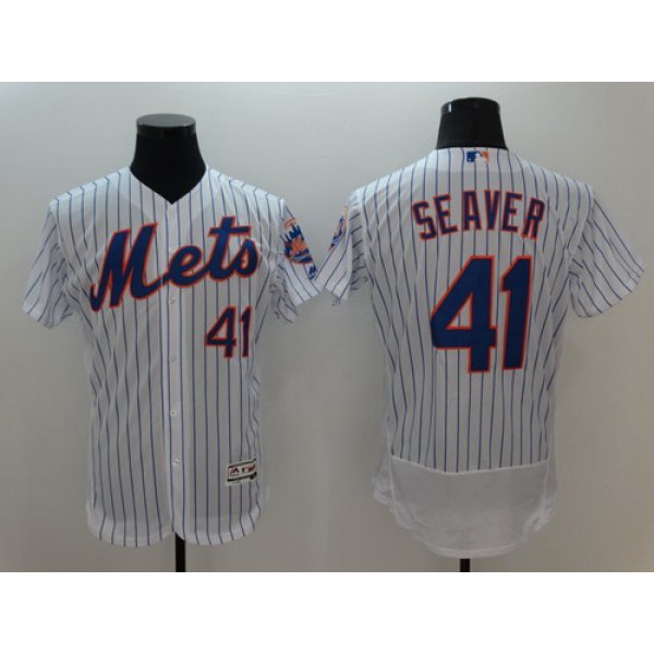 Men's New York Mets #41 Tom Seaver Retired White Pinstripe 2016 Flexbase Majestic Baseball Jersey