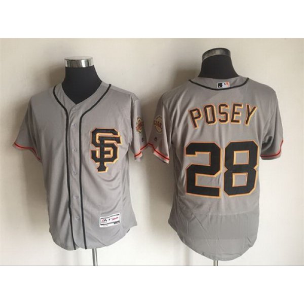 Men's San Francisco Giants #28 Buster Posey Gray SF 2016 Flexbase Majestic Baseball Jersey
