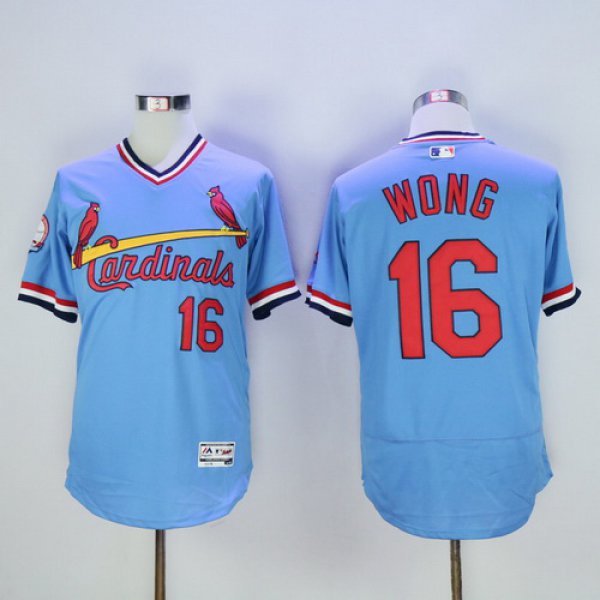 Men's St. Louis Cardinals #16 Kolten Wong Light Blue Pullover 2016 Flexbase Majestic Baseball Jersey