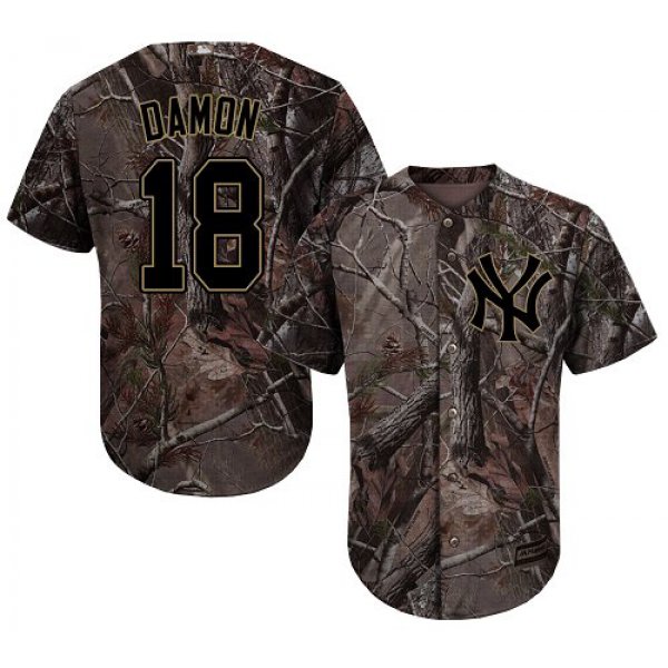 New York Yankees #18 Johnny Damon Camo Realtree Collection Cool Base Stitched MLB Jersey