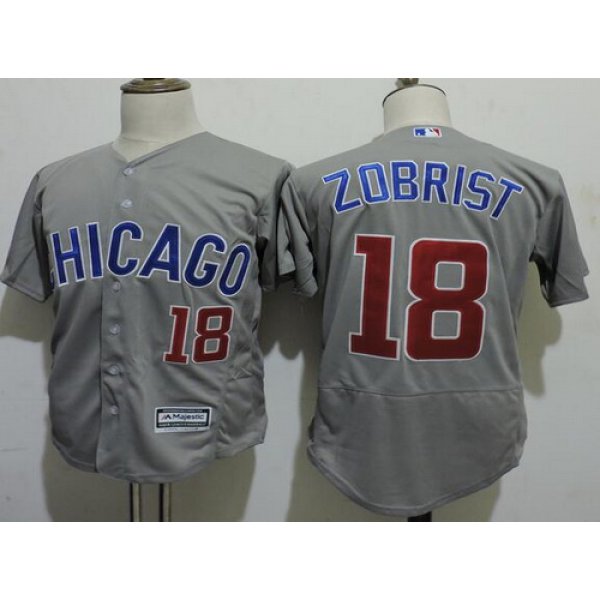 Men's Chicago Cubs #18 Ben Zobrist Gray Road 2016 Flexbase Majestic Baseball Jersey