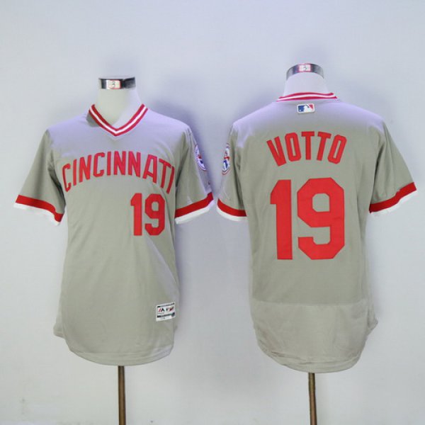 Men's Cincinnati Reds #19 Joey Votto Gray Pullover 2016 Flexbase Majestic Baseball Jersey